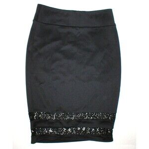 New NWT Womens Medium Carmen by Marc Valvo Skirt Black M Lace Inset Knee Work